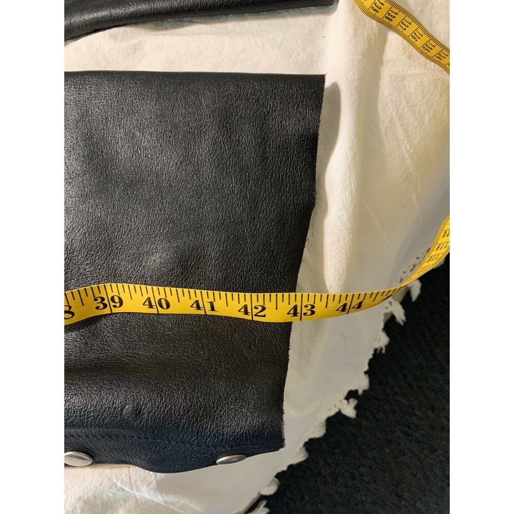 Moto Chaps Black Leather Men's XL Pocket Zip legs snaps adjustable waist - Picture 8 of 8